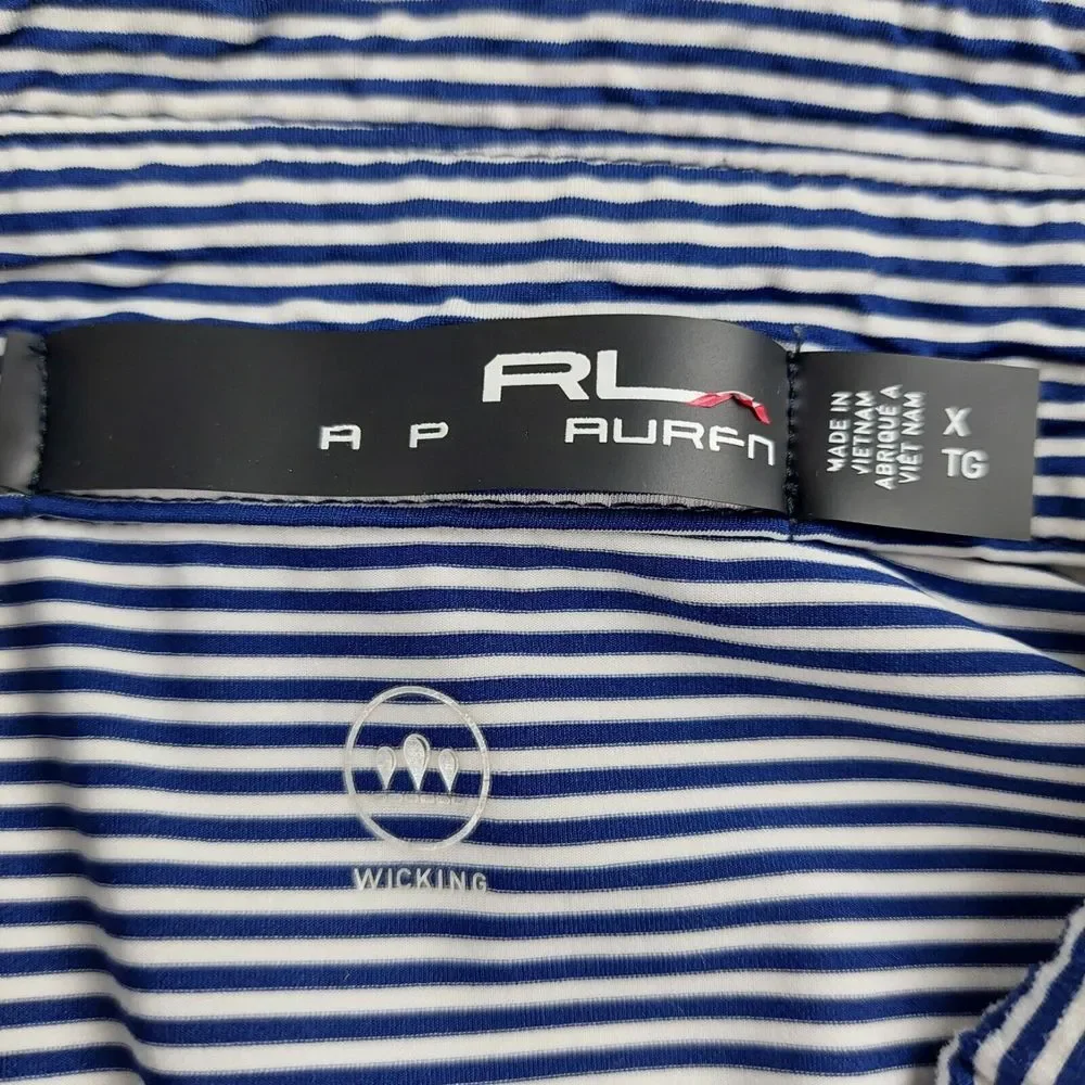 Ralph Lauren RLX Shirt Polo Mens XL TG Blue Striped Golf Wicking Stretch Comfort
